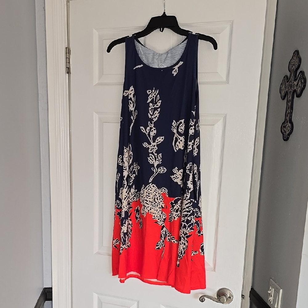 Floral Navy and Red Sleeveless Dress